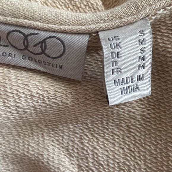 Lori Goldstein Logo 100% Cotton Bohemian Layered Tan Hooded Cardigan w/ Pockets - Picture 7 of 7